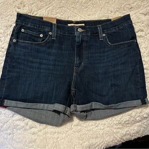 NWT Levi's Mid Length Shorts dark blue denim shorts Sz 32 high rise relax fit